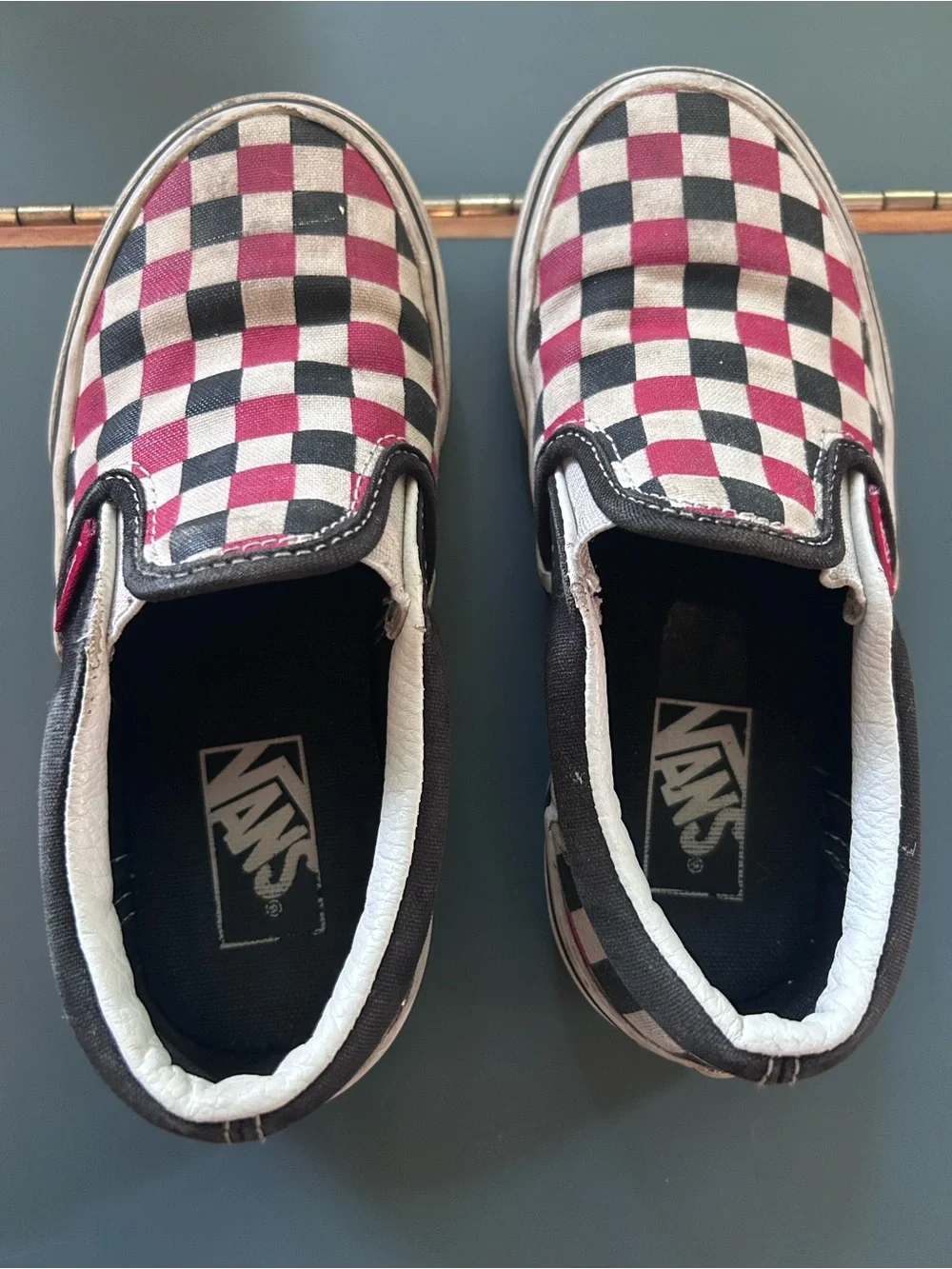 Vans Kids Slip-On Checkerboard Sneakers - Black & Burgundy